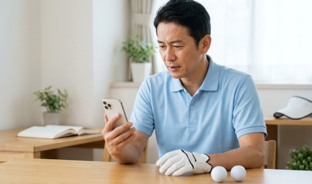 予約サイトからではなく、ゴルフ場へ直接電話連絡をしようとしている日本人ゴルファーの手元